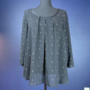 H&M Sheer Black & White Dot 3/4 Sleeve Blouse, Size XL